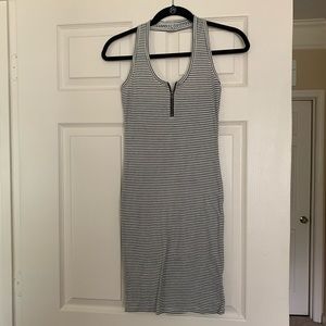 Halter Top Striped Dress with Chest Zipper